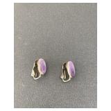 Silver tone with purple stone clip on earrings