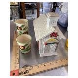 3 vintage mini cups & working church music box