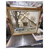 Signed framed Southern abandoned barn