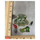 Vintage tiny birds and frogs metal ceramic etc