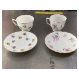 2 teacups and saucers england staffordshire
