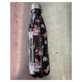 Black floral metal water bottle