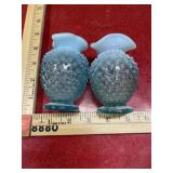 2 small hobnail light blue vases 3.5 inches tall