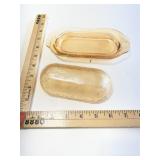 Jeanette Floragold carnival glass butter dish
