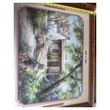 25x31 framed stone house and trees print