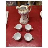 Antique porcelain R. S. Teapot and 4 tea cups NO