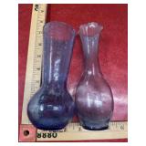 2 blue crackle glass vases 7 inches tall