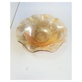 12-inch iridescent orange carnival glass bowl