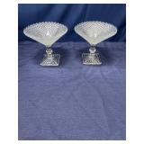 2 English Hobnail glass square footed desert