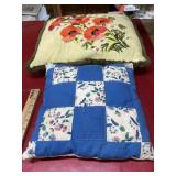 2 vintage throw pillows, one hand quilted