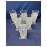 6 English Hobnail glass square footed water