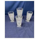 4 English Hobnail glass square footed juice