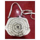 Vintage leather? flower handbag cream color,