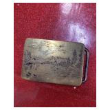 Vintage brass mountain scene belt buckle