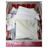 Vintage linens in 14x15x10 plastic crate