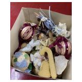 Box full with vintage Christmas ornaments