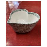 Vintage green and white heart shaped ceramic bowl