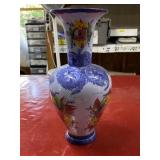 Vintage TALL multicolored flowered vase, chip on