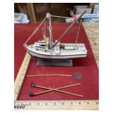 Model fishing trawler boat 3x9x9 with accessories