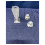 11 English Hobnail glass salt & pepper parts