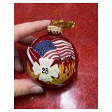 Vintage American flag glass signed ornament