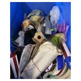 Box full with vintage decorations and ribbons