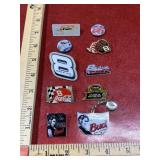 8 miscellaneous nascar pins and 2 Elvis pins