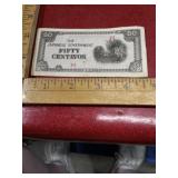 Japanese Government fifty centavos paper money