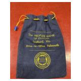 Vintage blue draw string money deposit bag from