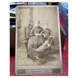 Vintage photo mom, children, baby doll carriage