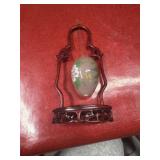 VIntage Chinese painted hanging glass egg on stand