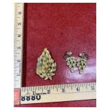 Vintage gold tone with faux pearl earrings + pin