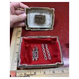 Vintage silver tone metal music jewelry box with