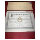 1943 Masons Resolutions of Respect certificate