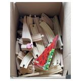 Box of wooden train tracks compatible with Thomas