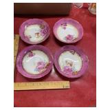 4 vintage hand painted 5-inch bowls with light