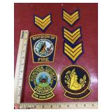 Vintage 4 chevron sergeant patches and 3 fire