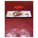 Signed 4x12 crab tray & glass crab imperial dish
