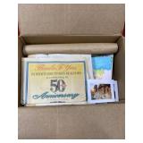Box full with vintage greeting cards, old
