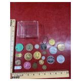 Vintage world coins and tokens in box