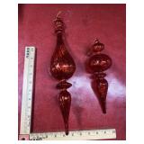 2 vintage red glass Christmas ornaments