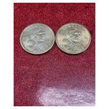 2 Sacagawea one dollar coins 2000P