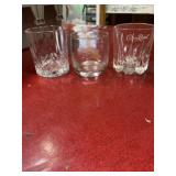 3 whiskey glasses Crown Royal, etc.