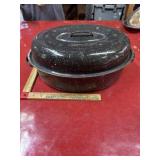 Vintage enamel roaster pan with lid