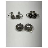 3 vintage silver tone clip-on and screw back