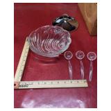 MCM heavy swirl glass bowl with silver tone lid