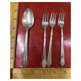 3 vintage mini forks and spoon marked silver plate