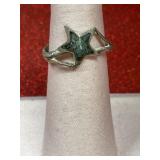 Silver tone star ring with turquoise size 5