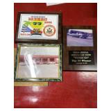 Vintage car photograph and 2 wooden vintage car