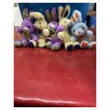 5 plush Easter Spring bunnies